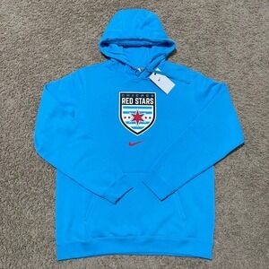 Chicago Red Stars Hoodie Mens Medium Blue Nike Club Fleece Pullover NWSL Soccer